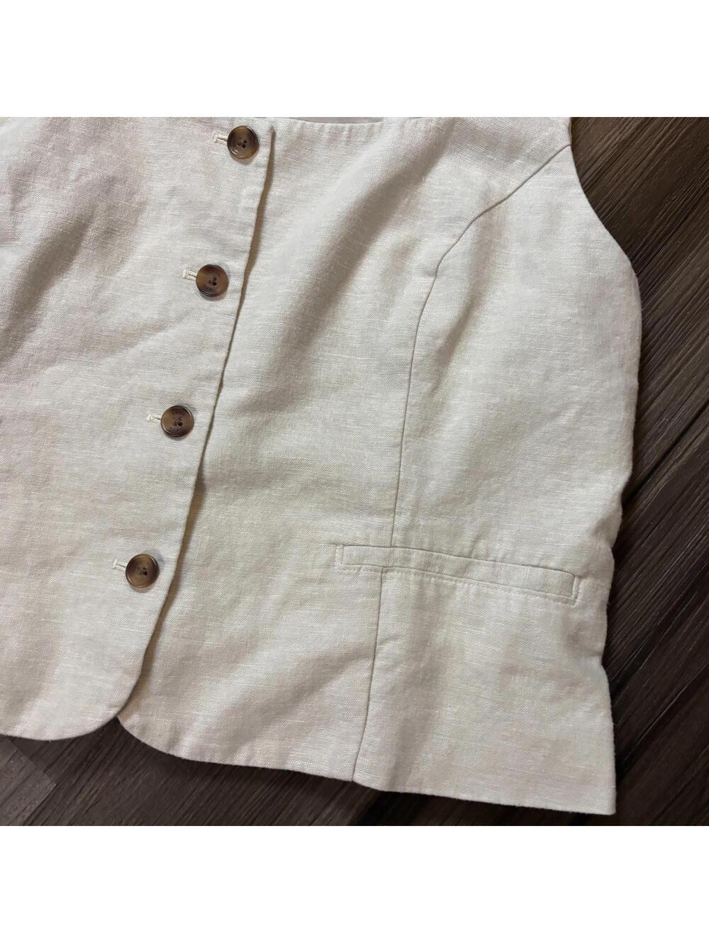 J. Crew Square Neck Linen Blend Vest Top Women's Size 14 Beige Sleeveless - Picture 3 of 8